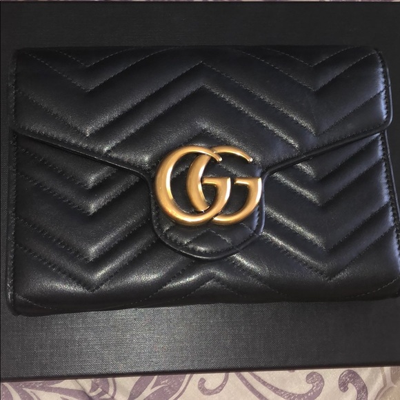 Gucci Handbags - Black Gucci Mormont gold chain wallet bag